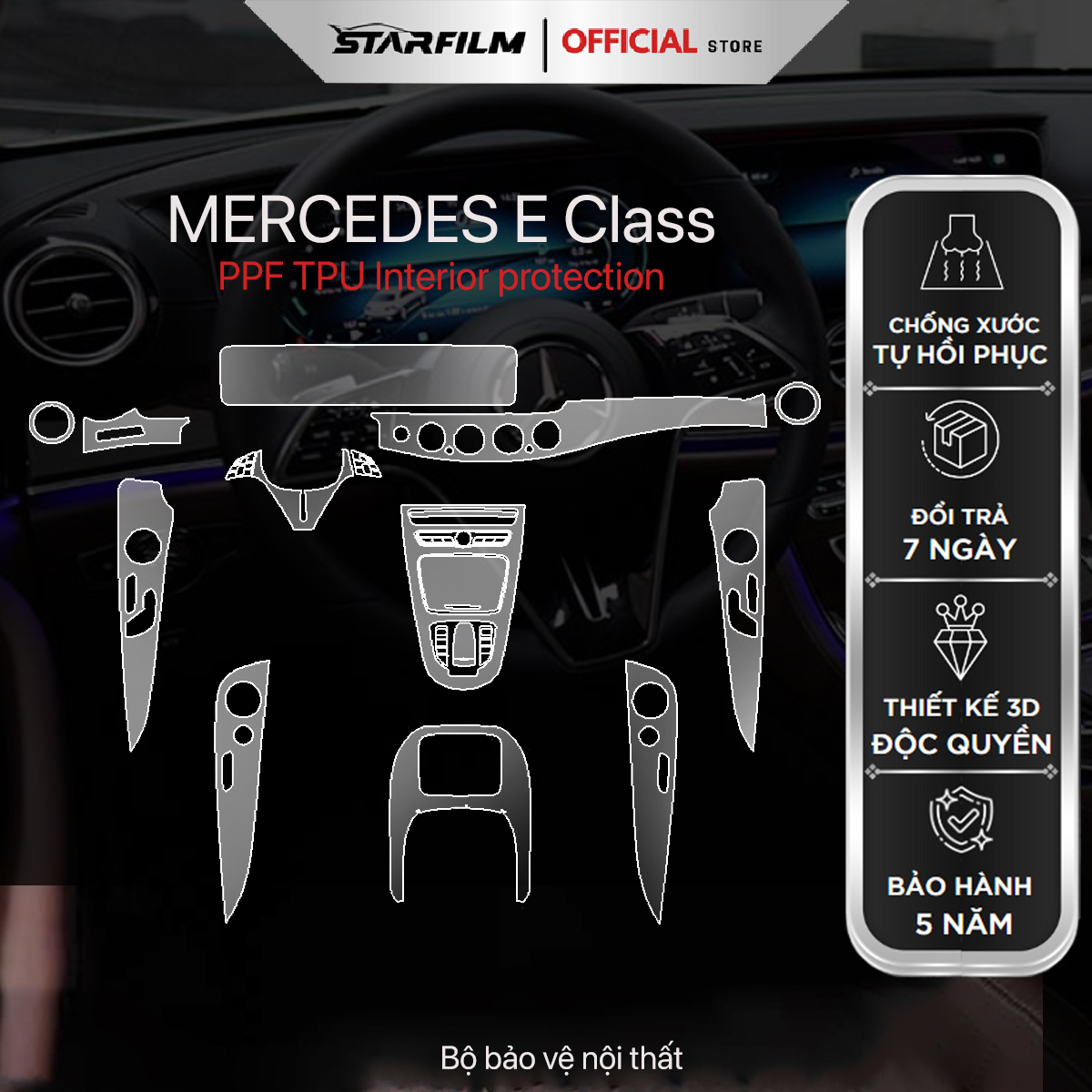 Mercedes Benz E200 PPF TPU chống xước tự hồi phục STARFILM